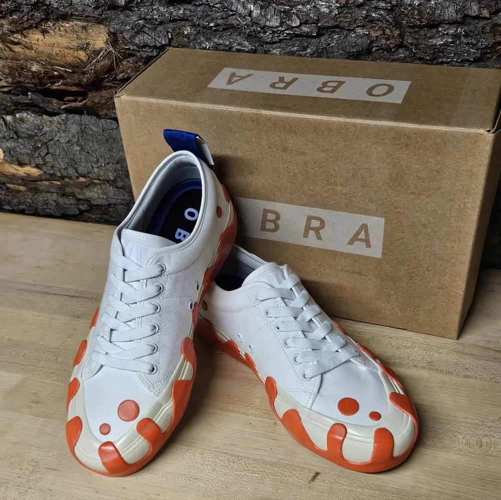 OBRA white blue n orange low lace up sneaker size 9mens - Picture 2 of 7